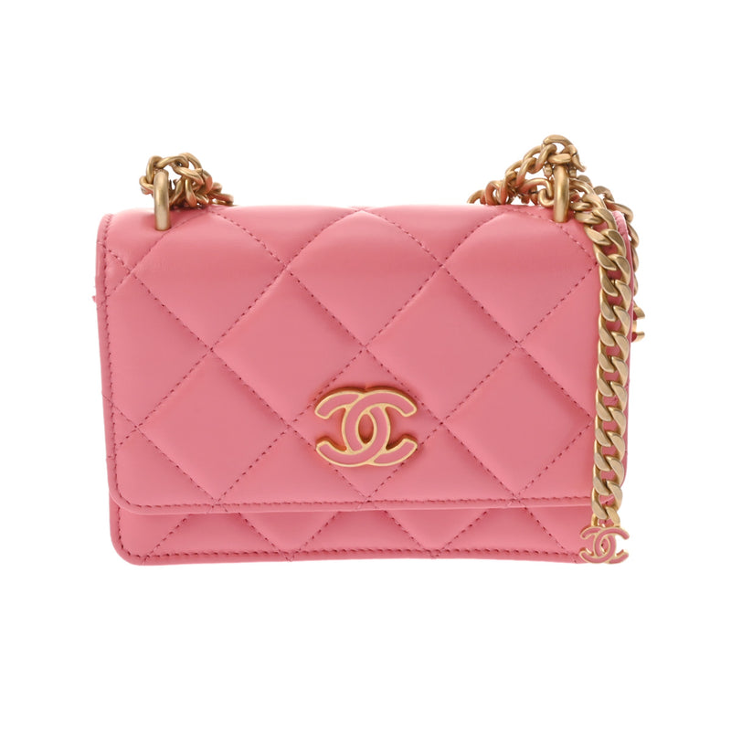 CHANEL シャネル マトラッセ チェーンウォレット ミディアムサイズ ピンク AP2635 レディース ラムスキン ショルダーバッグ Aランク 中古 銀蔵