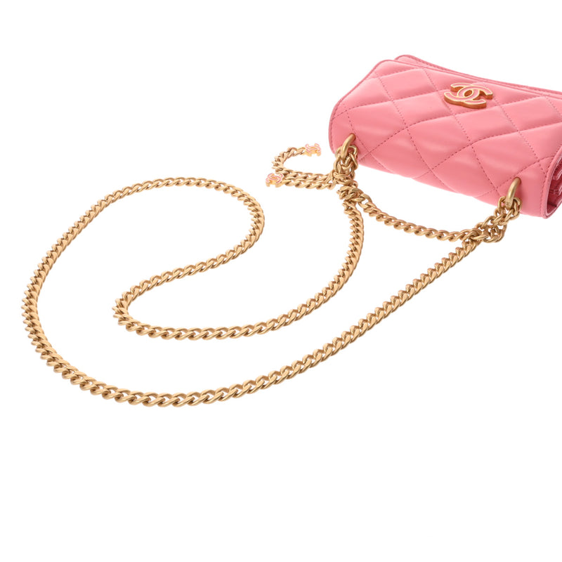 CHANEL シャネル マトラッセ チェーンウォレット ミディアムサイズ ピンク AP2635 レディース ラムスキン ショルダーバッグ Aランク 中古 銀蔵