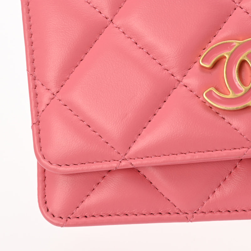 CHANEL シャネル マトラッセ チェーンウォレット ミディアムサイズ ピンク AP2635 レディース ラムスキン ショルダーバッグ Aランク 中古 銀蔵