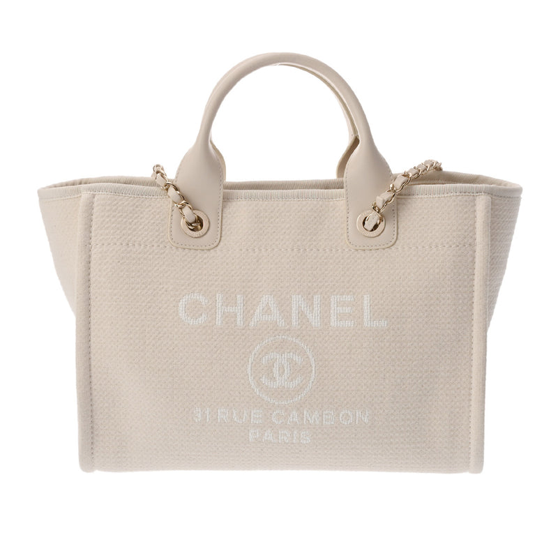 CHANEL シャネル ドーヴィル スモールショッピングトート アイボリー AS3257 レディース キャンバス カーフ ショルダーバッグ Aランク 中古 銀蔵