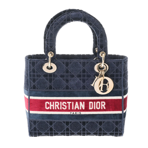 CHRISTIAN DIOR クリスチャンディオール LADY D-LITE ネイビー レディース ベロア ショルダーバッグ Aランク 中古 銀蔵