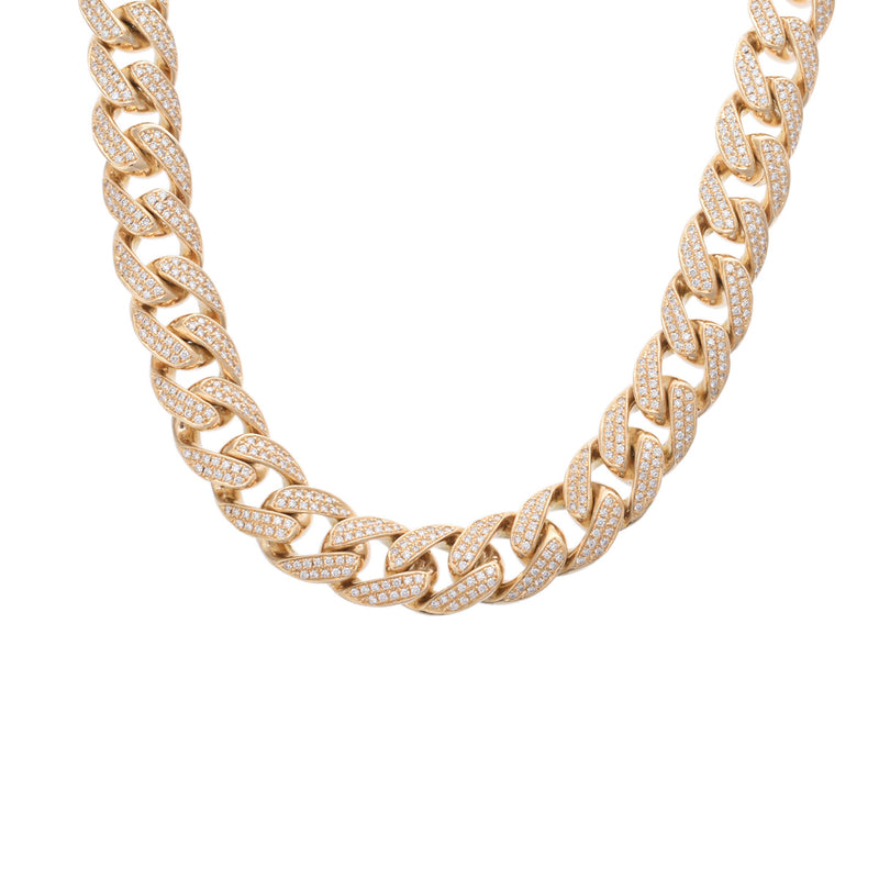 no brand ノーブランド マイアミキューバンチェーン ダイア12.74ct 326.0g 47cm ユニセックス K18イエローゴールド YG ネックレス Aランク 中古 銀蔵