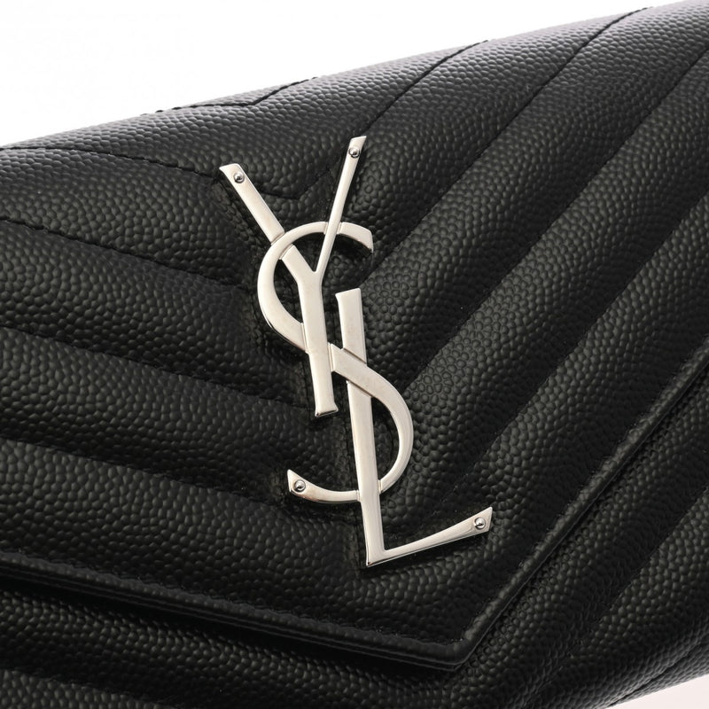 SAINT LAURENT サンローラン モノグラムラージフラップウォレット ブラック 372264 ユニセックス グレインドカーフ 長財布 Aランク 中古 銀蔵