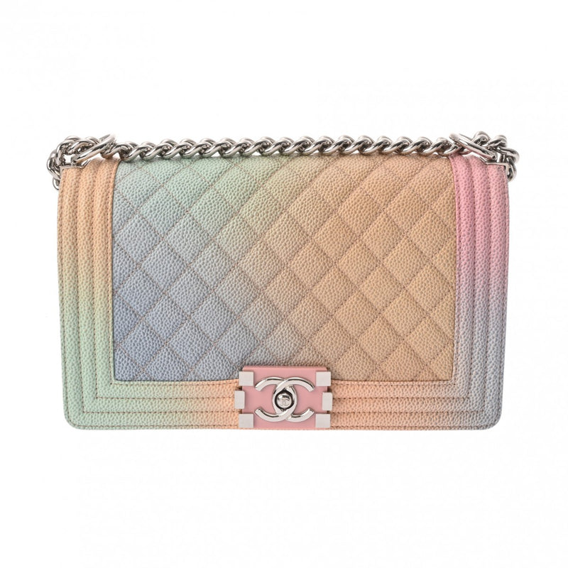 CHANEL シャネル ボーイシャネル チェーンショルダー 25cm レインボー A67086 レディース キャビアスキン ショルダーバッグ Aランク 中古 銀蔵