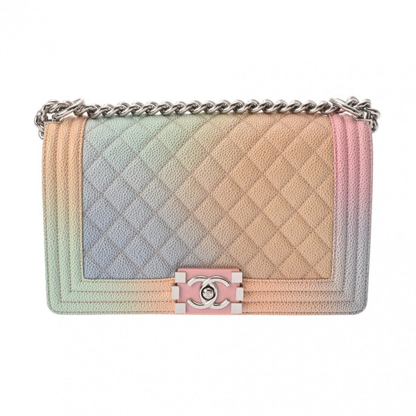 CHANEL シャネル ボーイシャネル チェーンショルダー 25cm レインボー A67086 レディース キャビアスキン ショルダーバッグ Aランク 中古 銀蔵