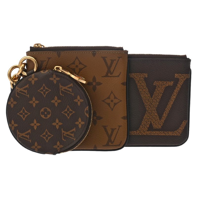 LOUIS VUITTON ルイヴィトン モノグラムリバース ジャイアント ポシェットトリオ ブラウン/キャメル系 M68756 レディース モノグラムキャンバス ポーチ Aランク 中古 銀蔵