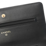 CHANEL シャネル 2.55 マトラッセ エンブロイダリー チェーンウォレット ブラック レディース ラムスキン スタッズ チェーンウォレット Aランク 中古 銀蔵