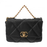 CHANEL シャネル シャネル19 チェーンショルダー 25cm ブラック ゴールド/シルバー金具 AS1160 レディース ラムスキン ショルダーバッグ 新同 中古 銀蔵