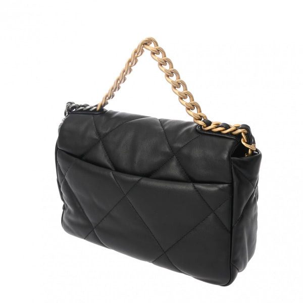 CHANEL シャネル マトラッセ シャネル19 チェーンショルダー 25cm ブラック ゴールド/シルバー金具 AS1160 レディース ラムスキン ショルダーバッグ 新同 中古 銀蔵