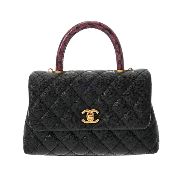 CHANEL シャネル マトラッセ トップハンドル XS 2WAY ブラック A92990 レディース キャビアスキン/パイソン ハンドバッグ Aランク 中古 銀蔵