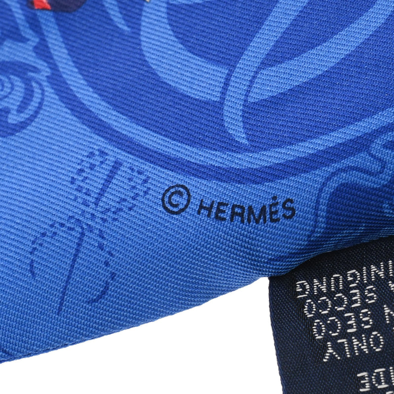 HERMES エルメス ツイリー EX-LIBRIS LES PARISIENNE ブルー レディース シルク100％ スカーフ Aランク 中古 銀蔵