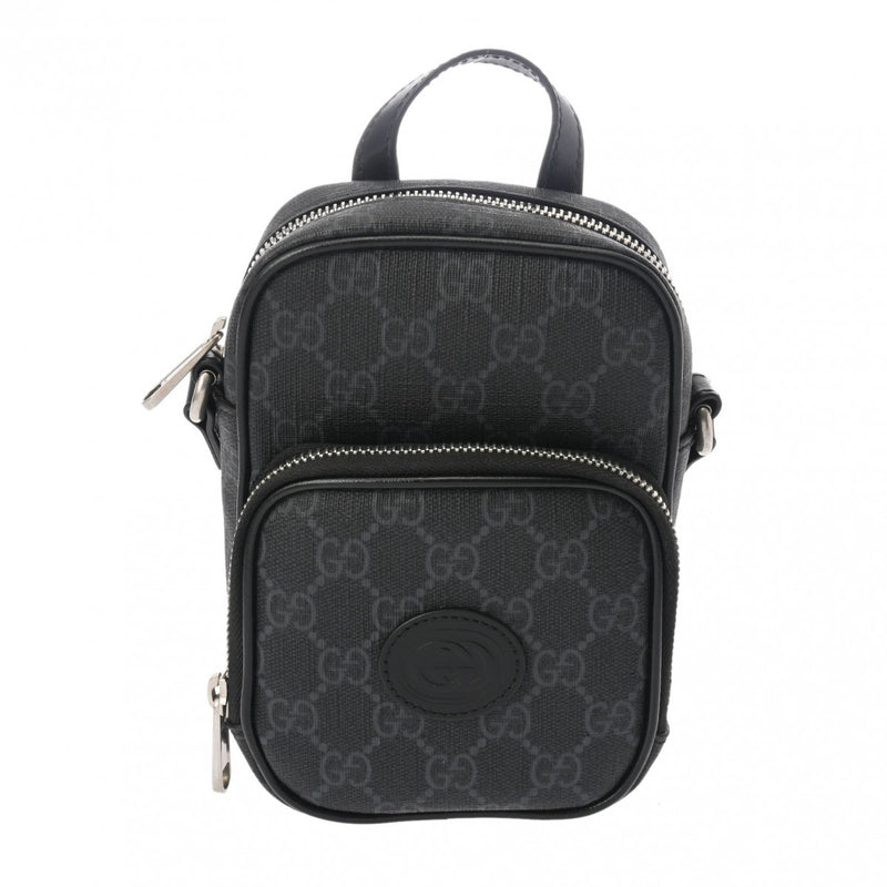 GUCCI グッチ インターロッキングG ブラック 672952 ユニセックス PVC レザー ショルダーバッグ Aランク 中古 銀蔵