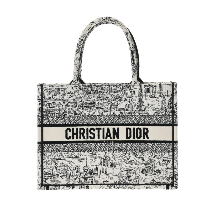 CHRISTIAN DIOR クリスチャンディオール ブックトート ミディアム パリオールオーバー ホワイト/ブラック M1296ZEGI レディース キャンバス トートバッグ Aランク 中古 銀蔵