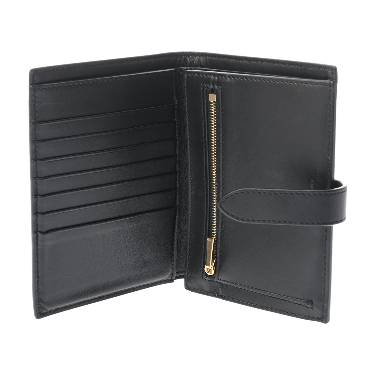 美品✨CELINE 二つ折り財布 ミディアム ストラップ ウォレット ブラック セリーヌミディアム ストラップウォレット ブラック レディース