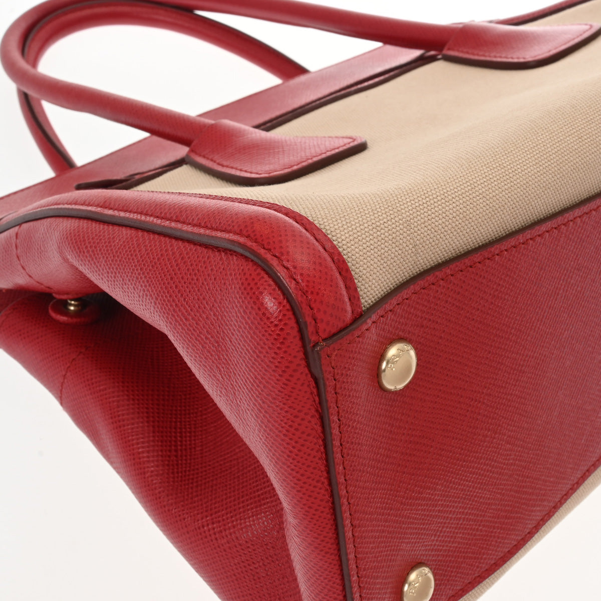 プラダ2WAY トートバッグ ベージュ/レッド レディース