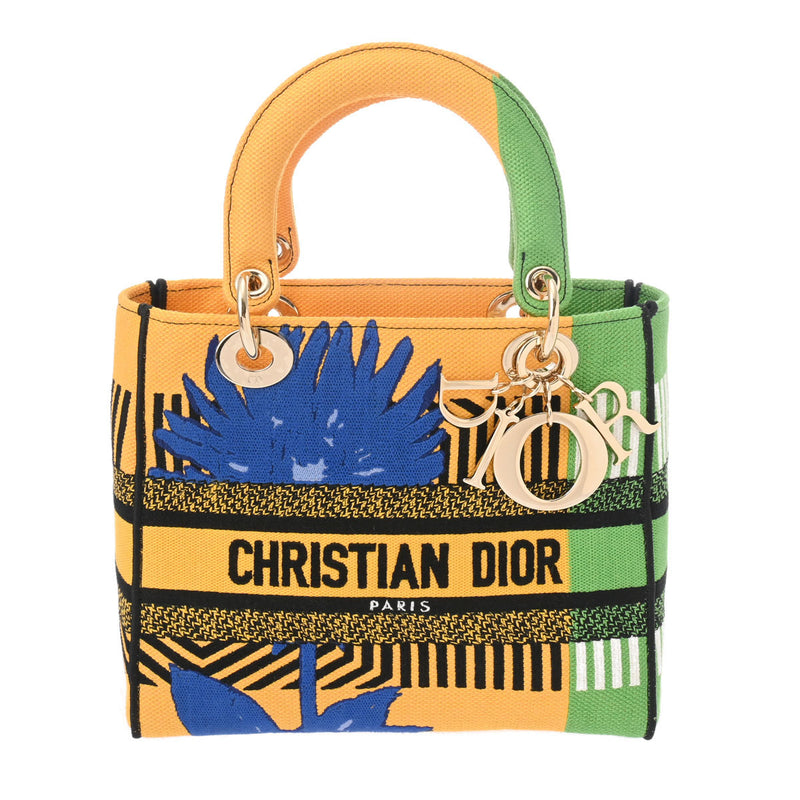 CHRISTIAN DIOR クリスチャンディオール LADY D-Lite Dフラワー イエロー/グリーン/ブルー レディース キャンバス ショルダーバッグ Aランク 中古 銀蔵