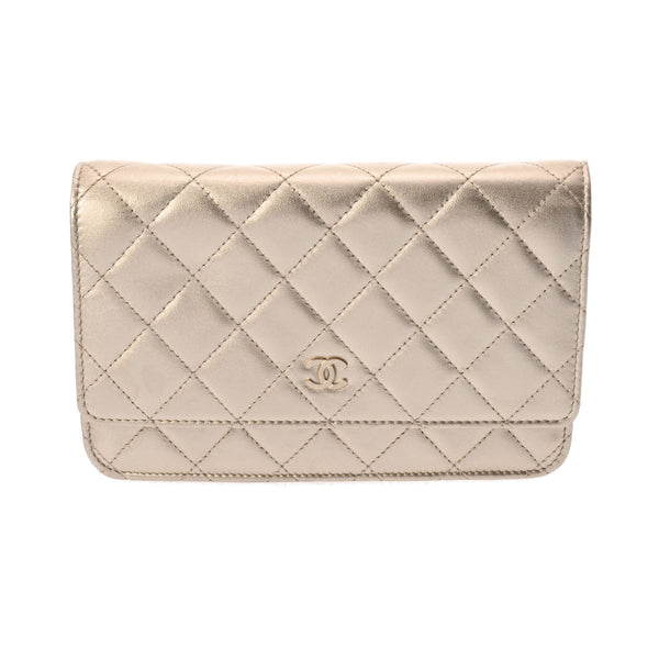 CHANEL シャネル マトラッセ チェーンウォレット シャンパンゴールド レディース ラムスキン チェーンウォレット ABランク 中古 銀蔵