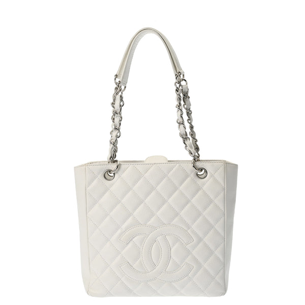 CHANEL シャネル PST プチショッピングトート ホワイト レディース キャビアスキン トートバッグ ABランク 中古 銀蔵