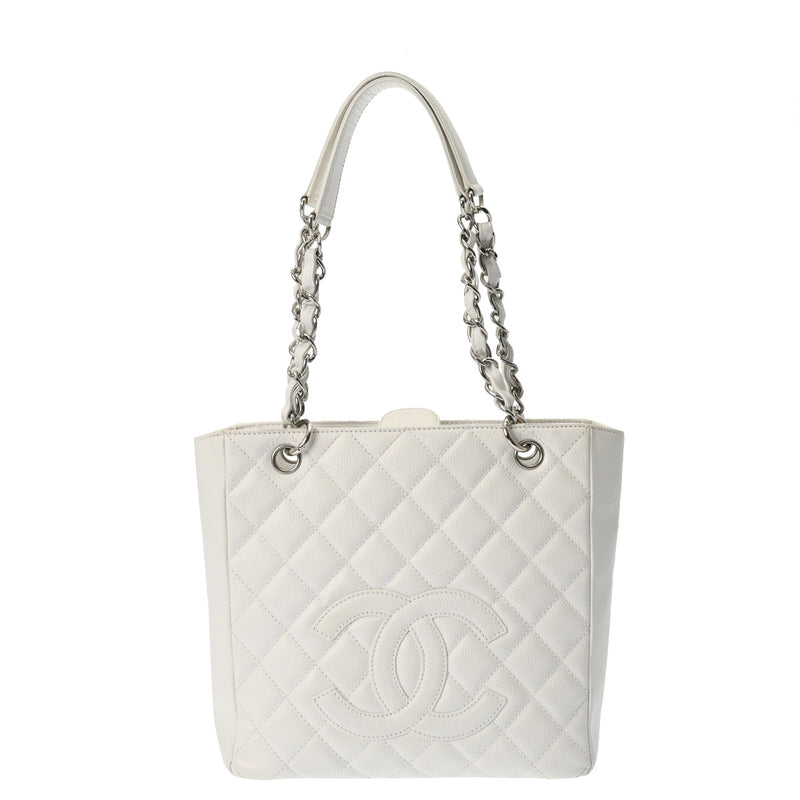 CHANEL シャネル PST プチショッピングトート ホワイト レディース キャビアスキン トートバッグ ABランク 中古 銀蔵