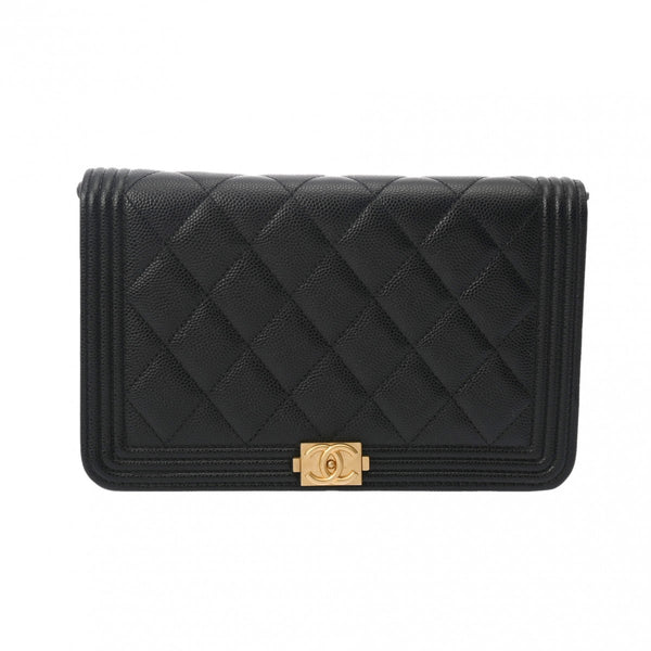 CHANEL シャネル ボーイシャネル チェーンウォレット ブラック レディース キャビアスキン ショルダーバッグ 新同 中古 銀蔵