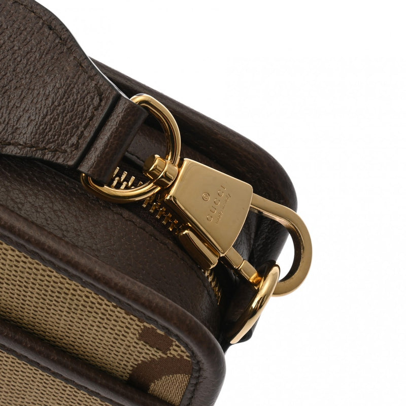GUCCI グッチ ジャンボGG ミニバッグ キャメル/エボニー 696075 ユニセックス キャンバス レザー ショルダーバッグ Aランク 中古 銀蔵