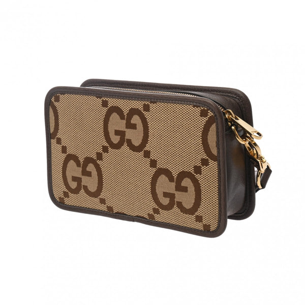 GUCCI グッチ ジャンボGG ミニバッグ キャメル/エボニー 696075 ユニセックス キャンバス レザー ショルダーバッグ Aランク 中古 銀蔵