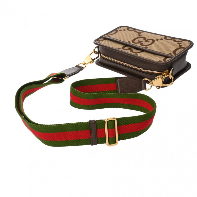 GUCCI グッチ ジャンボGG ミニバッグ キャメル/エボニー 696075 ユニセックス キャンバス レザー ショルダーバッグ Aランク 中古 銀蔵