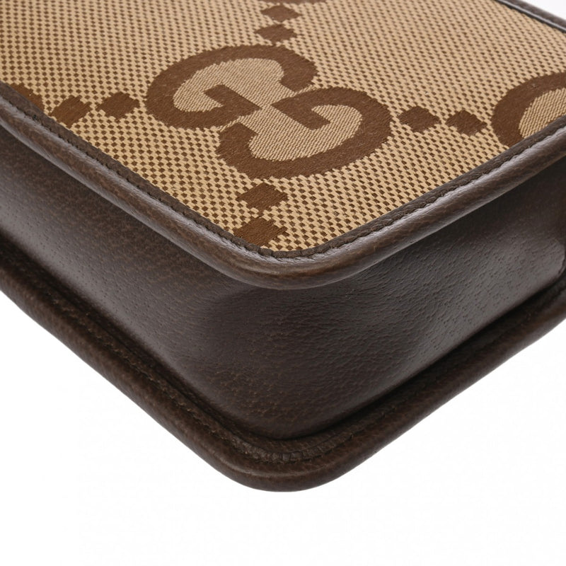 GUCCI グッチ ジャンボGG ミニバッグ キャメル/エボニー 696075 ユニセックス キャンバス レザー ショルダーバッグ Aランク 中古 銀蔵