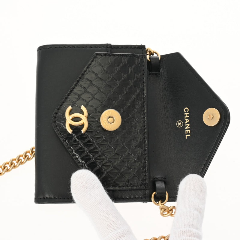 CHANEL シャネル Vステッチ チェーンウォレット ブラック レディース パイソン カーフスキン ショルダーバッグ Aランク 中古 銀蔵