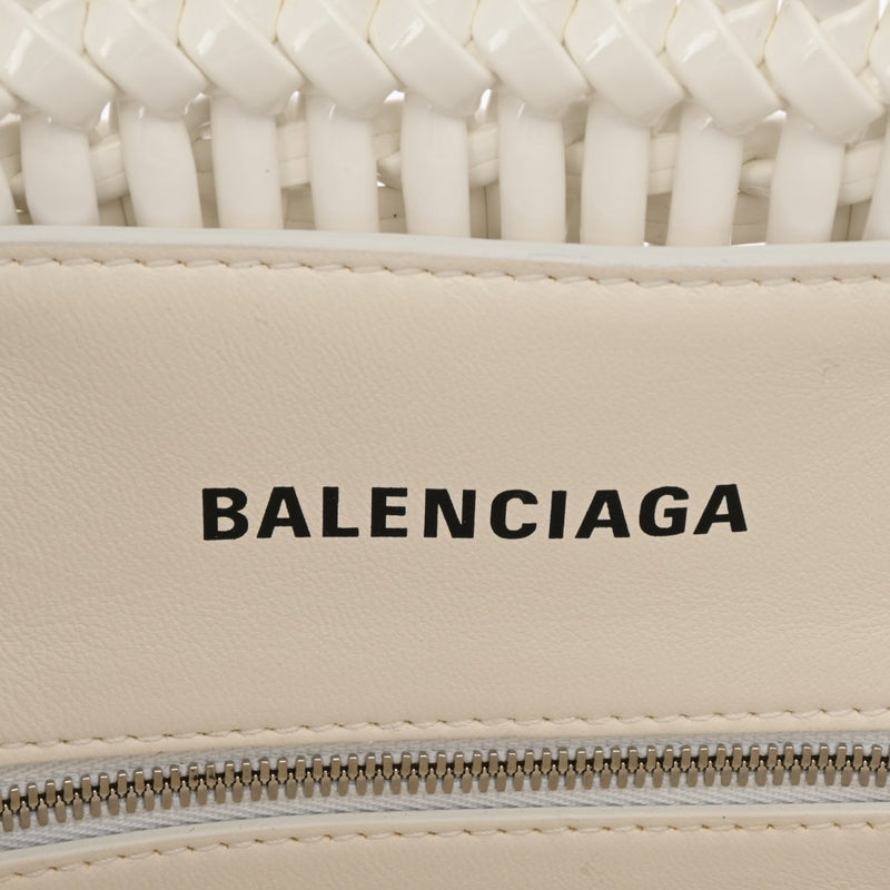 BALENCIAGA バレンシアガ ビストロ XS ホワイト シルバー金具 671342 レディース エナメルフェイクカーフ ハンドバッグ Aランク 中古 銀蔵