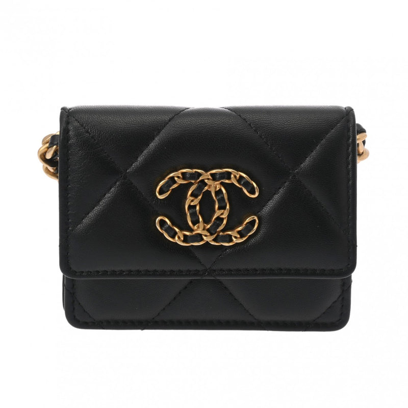 CHANEL シャネル シャネル19 チェーン フラップコインパース ブラック レディース ラムスキン コインケース Aランク 中古 銀蔵
