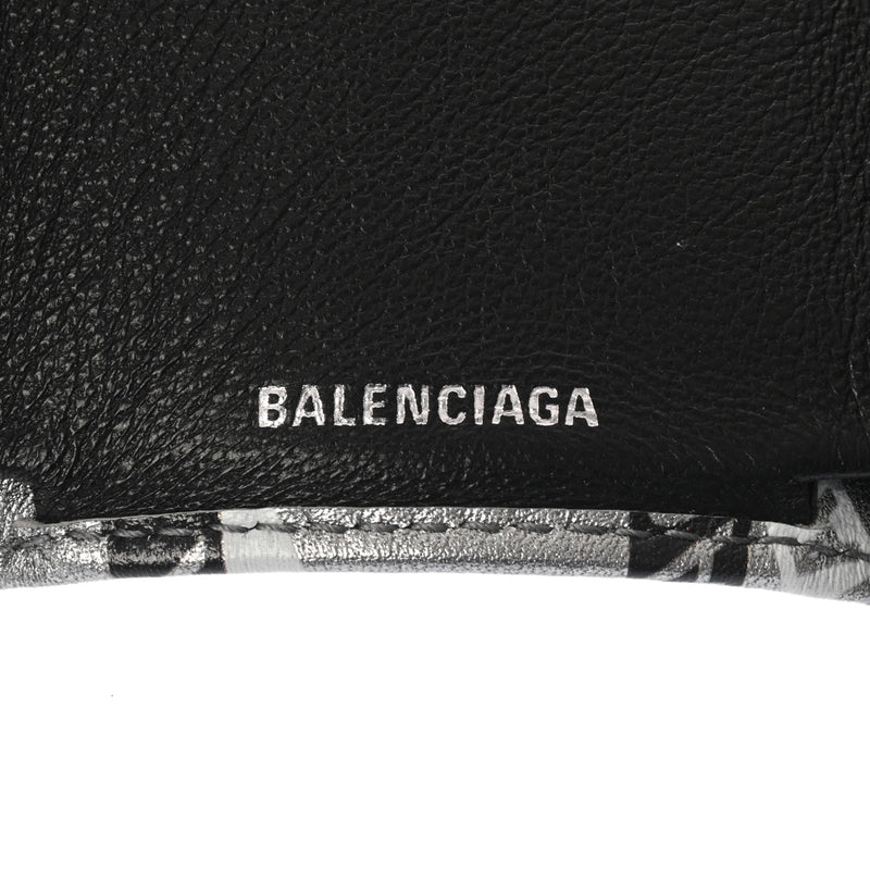 BALENCIAGA バレンシアガ コンパクトウォレット シルバー 551921 ユニセックス レザー 三つ折り財布 Aランク 中古 銀蔵