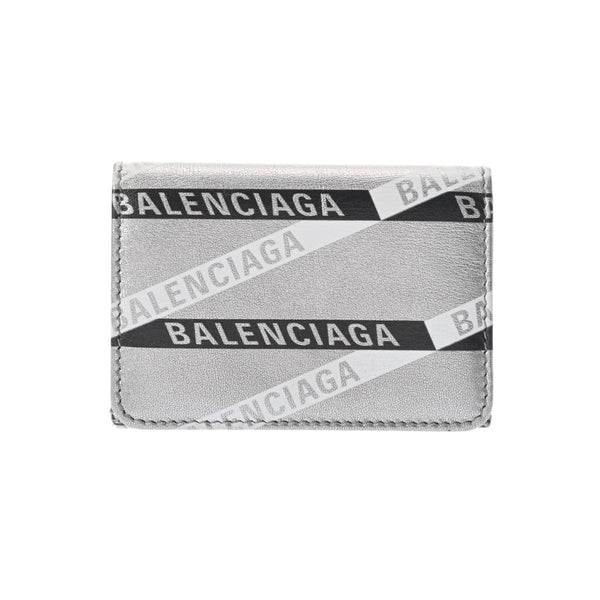 BALENCIAGA バレンシアガ コンパクトウォレット シルバー 551921 ユニセックス レザー 三つ折り財布 Aランク 中古 銀蔵