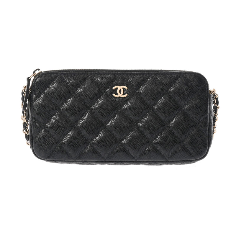 CHANEL シャネル マトラッセ Wファスナーチェーンウォレット 黒 A82527 レディース キャビアスキン ショルダーバッグ Aランク 中古 銀蔵