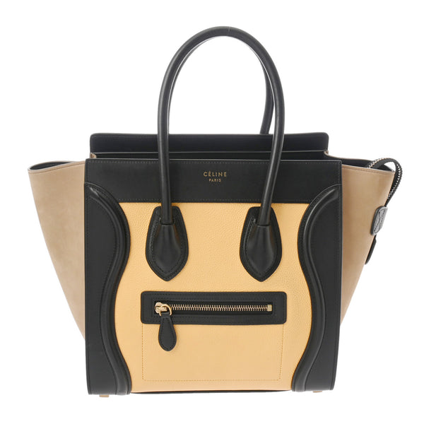 CELINE セリーヌ ラゲージ マイクロショッパー トリコロール ベージュ/ブラック/イエロー 167793 レディース レザー ハンドバッグ ABランク 中古 銀蔵