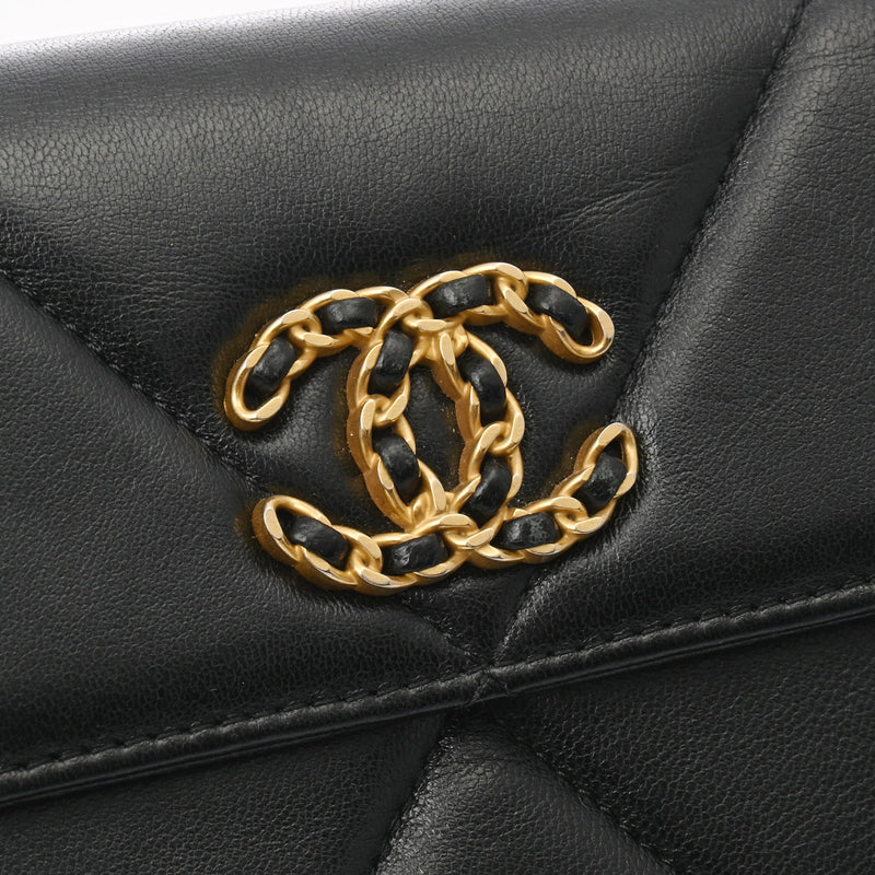 CHANEL シャネル シャネル19 ロングフラップウォレット ブラック AP0955 レディース ラムスキン 長財布 Bランク 中古 銀蔵