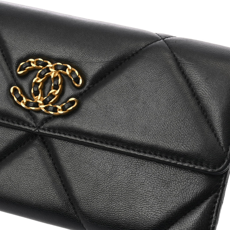 CHANEL シャネル シャネル19 ロングフラップウォレット ブラック AP0955 レディース ラムスキン 長財布 Bランク 中古 銀蔵