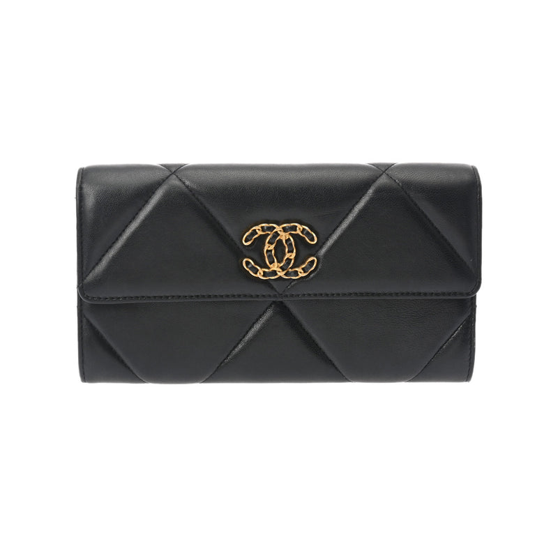 CHANEL シャネル シャネル19 ロングフラップウォレット ブラック AP0955 レディース ラムスキン 長財布 Bランク 中古 銀蔵