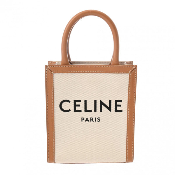 CELINE セリーヌ ミニバーティカルカバ ナチュラル/タン 193302BNZ.02NT レディース リネン カーフ ハンドバッグ ABランク 中古 銀蔵