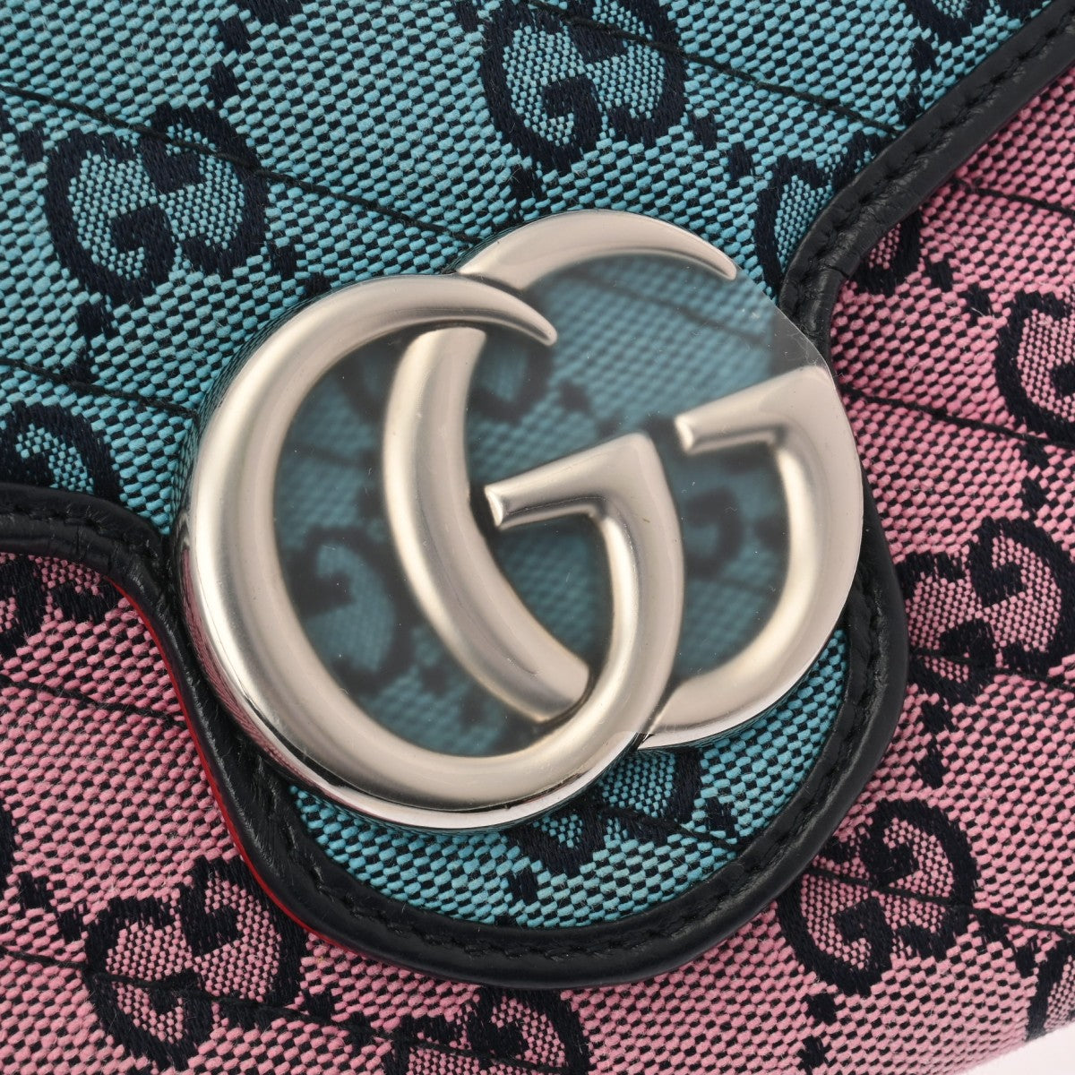 【美品】GUCCI グッチ ショルダーバッグ GGキャンバス 人気 グッチチェーンショルダー 43061 ピンク/ブルー レディース