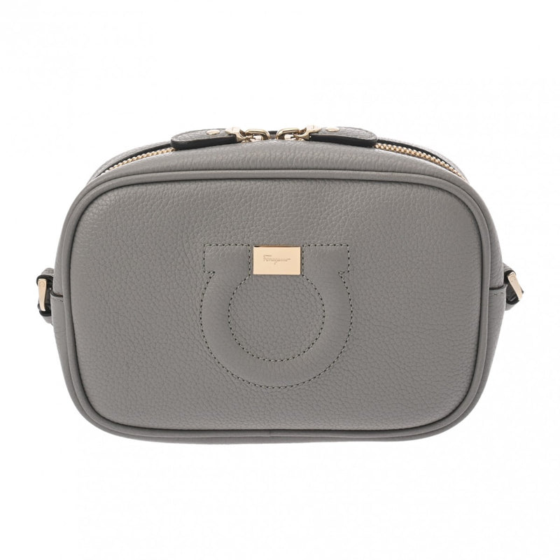 SALVATORE FERRAGAMO フェラガモ グレー レディース カーフ ショルダーバッグ Aランク 中古 銀蔵