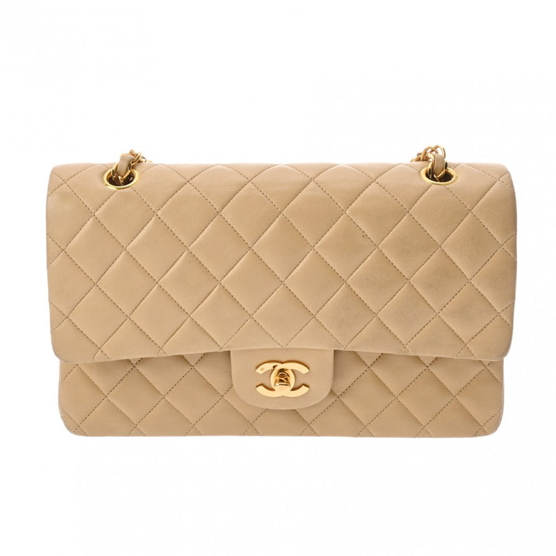 CHANEL シャネル マトラッセ チェーンショルダー Wフラップ 25cm ベージュ A01112 レディース ラムスキン ショルダーバッグ Bランク 中古 銀蔵