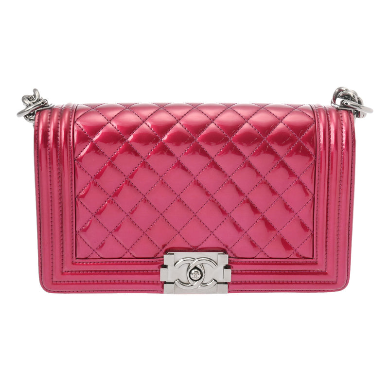 CHANEL シャネル ボーイシャネル チェーンショルダー 25cm ピンク A67086 レディース エナメル ショルダーバッグ Bランク 中古 銀蔵