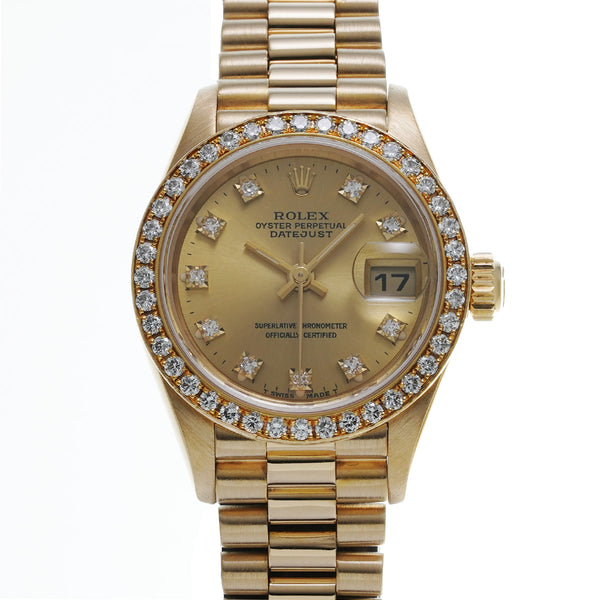 ロレックス デイトジャスト ベゼルダイヤ 10Pダイヤ 69138G L番(1988年頃製造) シャンパン/ダイヤモンド レディース 腕時計 自動巻き 中古 銀蔵