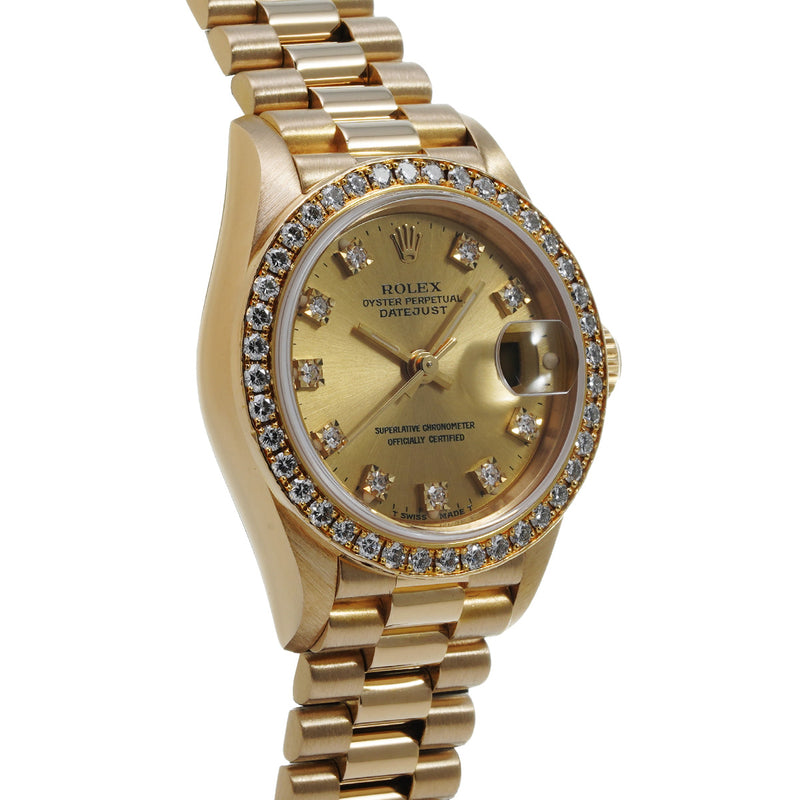 ロレックス デイトジャスト ベゼルダイヤ 10Pダイヤ 69138G L番(1988年頃製造) シャンパン/ダイヤモンド レディース 腕時計 自動巻き 中古 銀蔵