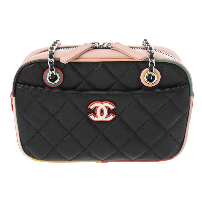 CHANEL シャネル マトラッセ カメラバッグ チェーンショルダー ブラック/ピンク/マルチカラー レディース ラムスキン ショルダーバッグ Aランク 中古 銀蔵