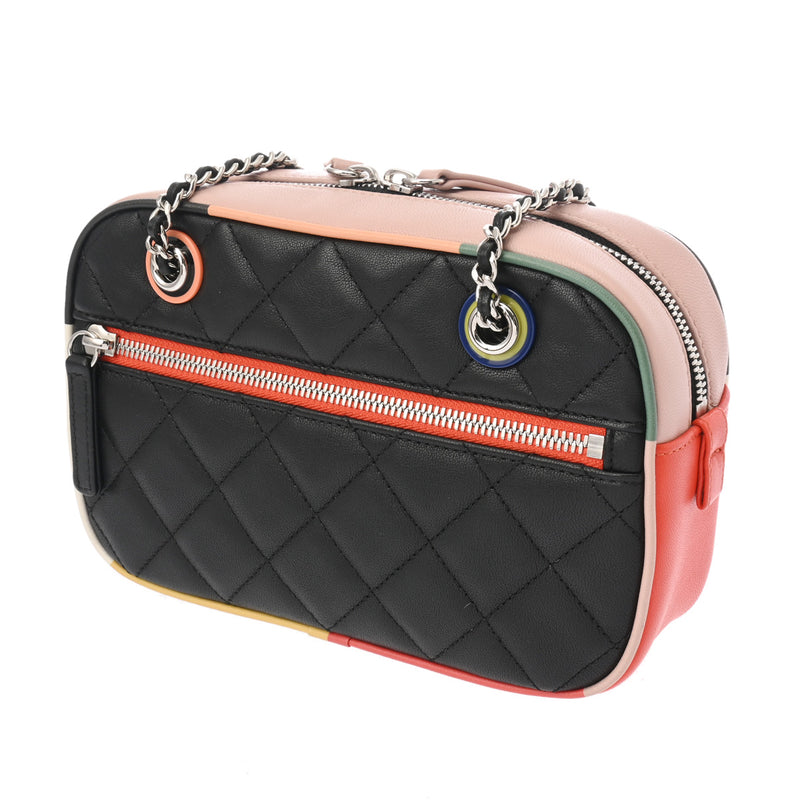 CHANEL シャネル マトラッセ カメラバッグ チェーンショルダー ブラック/ピンク/マルチカラー レディース ラムスキン ショルダーバッグ Aランク 中古 銀蔵
