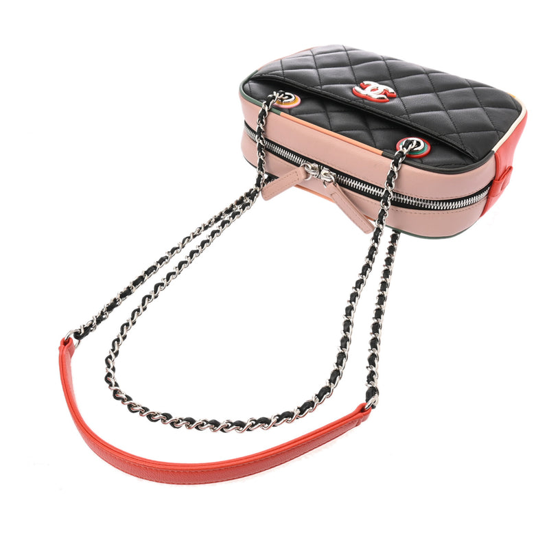 CHANEL シャネル マトラッセ カメラバッグ チェーンショルダー ブラック/ピンク/マルチカラー レディース ラムスキン ショルダーバッグ Aランク 中古 銀蔵