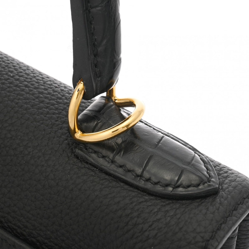 HERMES エルメス ケリー28 タッチ 内縫い ブラック C刻印(2018年頃) レディース トリヨンクレマンス アリゲーターマット 2WAYバッグ Aランク 中古 銀蔵