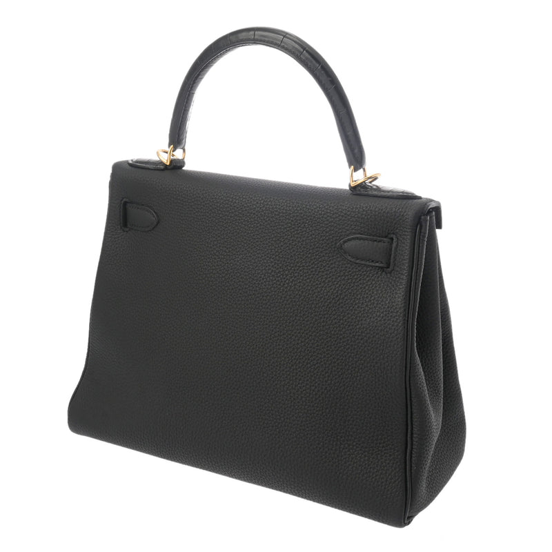 HERMES エルメス ケリー28 タッチ 内縫い ブラック C刻印(2018年頃) レディース トリヨンクレマンス アリゲーターマット 2WAYバッグ Aランク 中古 銀蔵